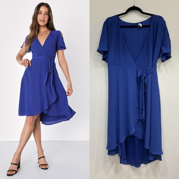 NWT Lulus Rise to the Occasion Royal Blue Midi Wrap Dress - Picture 1 of 10